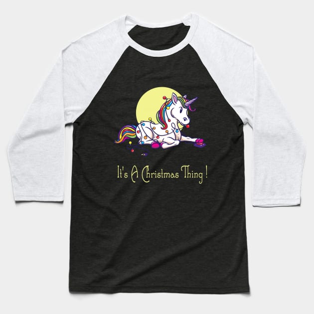 Unicorn Christmas Lights Baseball T-Shirt by Design Seventytwo